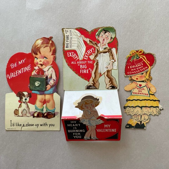Lot of Vintage 1930s 1940s Valentines Day Cards Kitschy Cute - Picture 2 of 10
